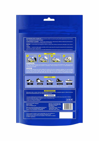 shoe cleaning kit back view with usage instructions on packaging