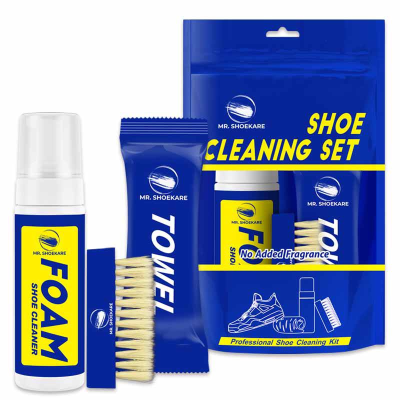 complete shoe cleaning kit set including foam cleaner brush and towel